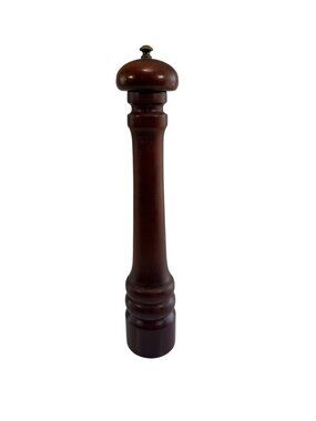 Vintage MCM M F Florenace Wood Pepper Mill Grinder Brass Top 15"